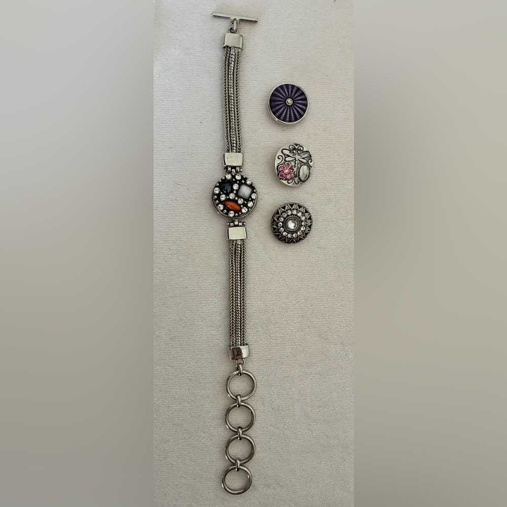 Ginger Snaps Silver Multi-Chain Bracelet & 3 Interchangeable Snaps Bundle